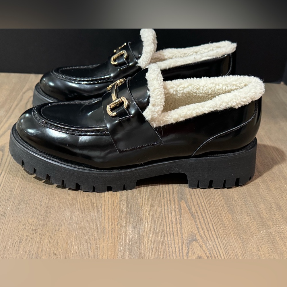 Steve Madden Women's Lando Black Loafers Faux Shearling Lining Chunky Sole 9M - Picture 6 of 10